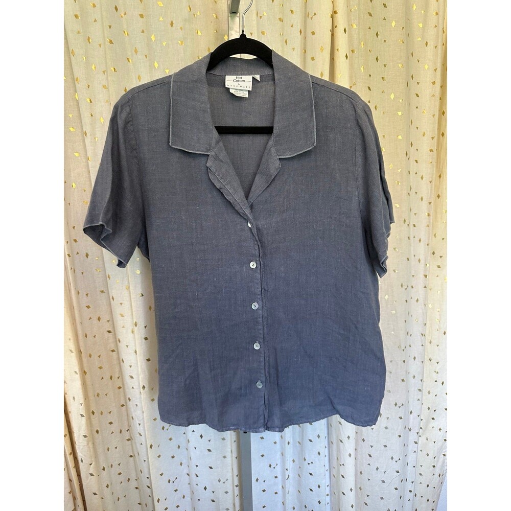 Hot Cotton By Marc Ware 100% Linen Blue Boxy Button Down Collar Shirt M